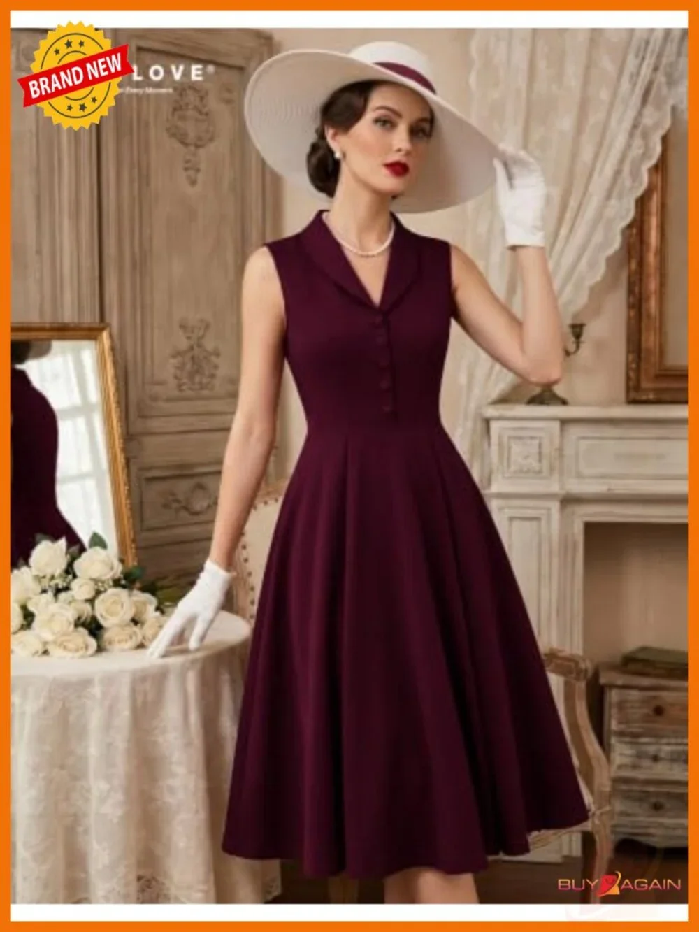 Vintage 1950s Midi Cocktail Dress Sleeveless A-Line Semi-Formal